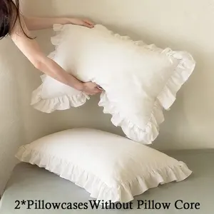 2-Piece Solid Color Ruffle Pillowcases, soft, hypoallergenic, breathable, skin-friendly and comfortable, ideal for bedroom use.