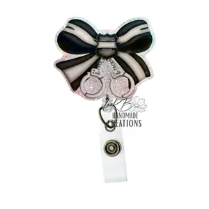 Corrections Officer Bow Badge Reel, Retractable ID Holder with Handcuff Bow Design, Law Enforcement Badge Clip, Security Guard Lanyard, Gift for Prison Staff, COs, Police, Jail & Correctional Workers