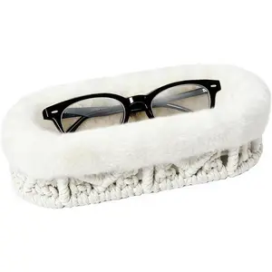 Anti-scratch Plush Lined Eyeglass Holder Stand Glasses Case for Nightstand Office Desk