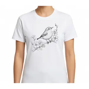Botanical Bird Graphic Tee Nature Lover T-Shirt Vintage Bird Illustration Top Wildflower and Songbird Apparel Ornithology Enthusiast Gift Aesthetic Garden Bird Sweatshirt Cottagecore Forest Nature Graphic Shirt Woodland Birding Tee