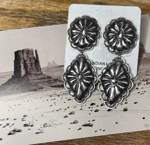 Large Concho Dangling Double Earrings - Sterling Silver - Native Handmade - RJ (artist)