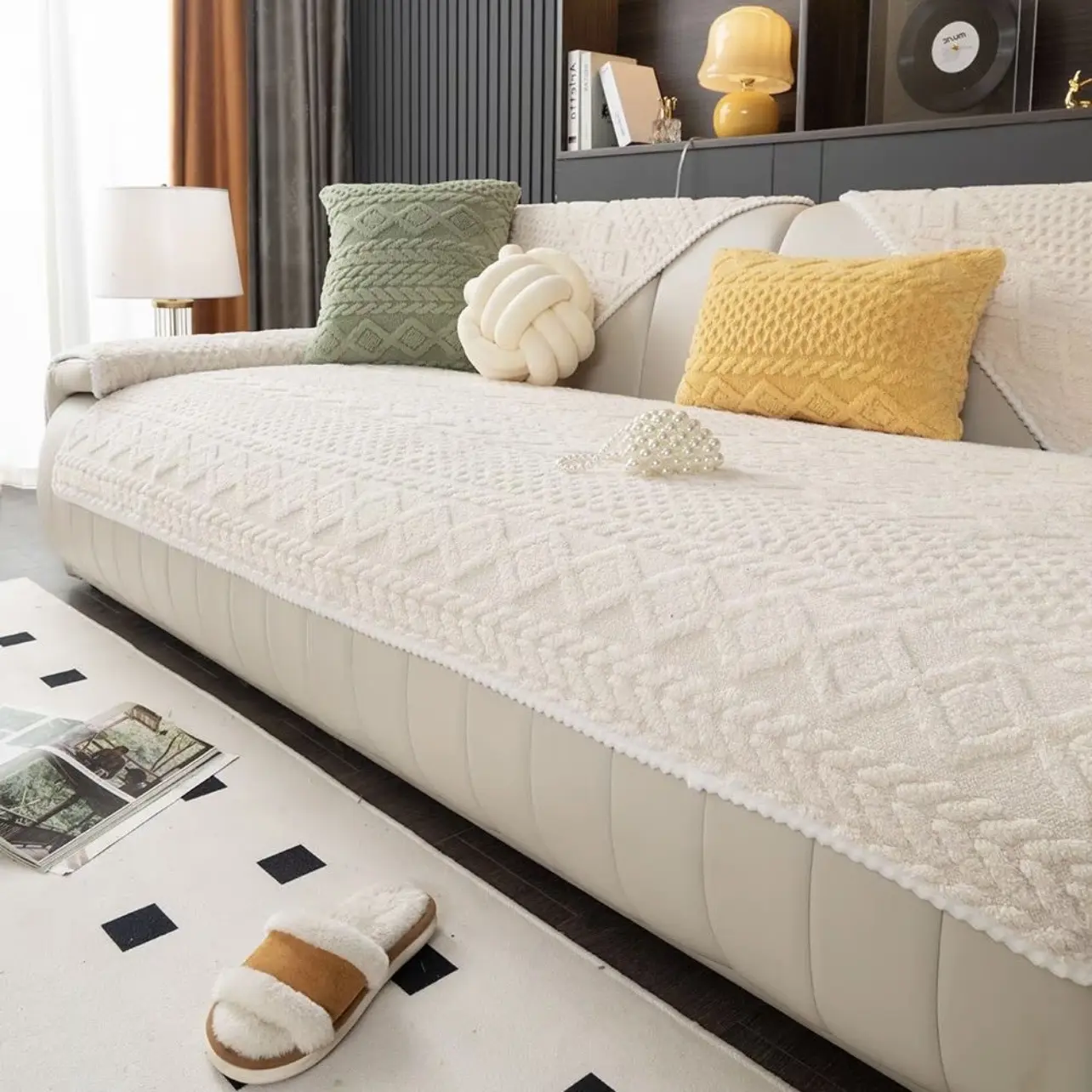 Solid Color Sofa Cover: Non-slip Sofa Slipcover, Soft Sofa Towel & Comfortable Throw Pillowcase, Sofa Protector for Home Living Room
