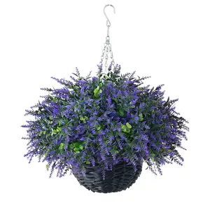 Artificial Eucalyptus & Lavender Hanging Basket (1 /2Pieces) - Realistic Fake Hanging Plants Set, Outdoor Faux Eucalyptus Leaves for Farmhouse Eaves Porch Decor, Artificial Flowers | Spring,Summer,All Season
