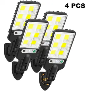 Led Solar Street Lights Outdoor,Christmas decorations 4 Pack 120 Led Remote Control Wireless Ip65 Motion Sensor Security Wall Light with 3 Modes for Garden,Street,Deck,Yard,Garage,Patio,Halloween decorations lamp Motion Sensor Light one use glow
