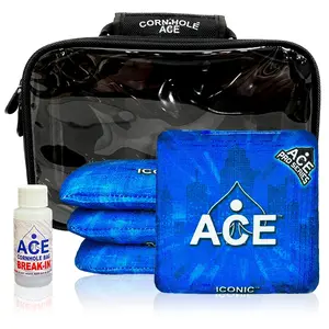 Iconic Series Light Blue Cornhole Bag Kit | 4 Bags + Break-In Kit + Carry Case