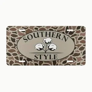 Vintage Old School Camo "Southern Style" Tag, Aluminum Front License Plate- 6x12- inch polished metal standard plate, easy to install, car trim accessories, for decor only, Made in USA