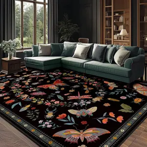 Butterfly Pattern Rug, Floral Pattern Rug, Non-slip Soft Floor Mat, Decorative Carpet for Home Living Room Bedroom, Foldable Carpet for Home Decor