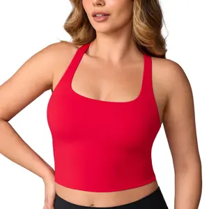 UNISSU Hugcurve Adjustable Racerback Longline Sports Bras Square Neck Padded Yoga Workout Crop Tank Tops for Women