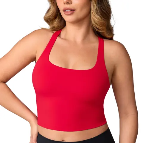 UNISSU Women's Hugcurve Sports Bralette - Square Neck Longline Crop Top, Removable Padding, Adjustable Straps, Medium Comp., 4-Way Stretch, All Seasons, Pad On/Off Support, Sporty Chic Gymswear for Yoga, Going Out