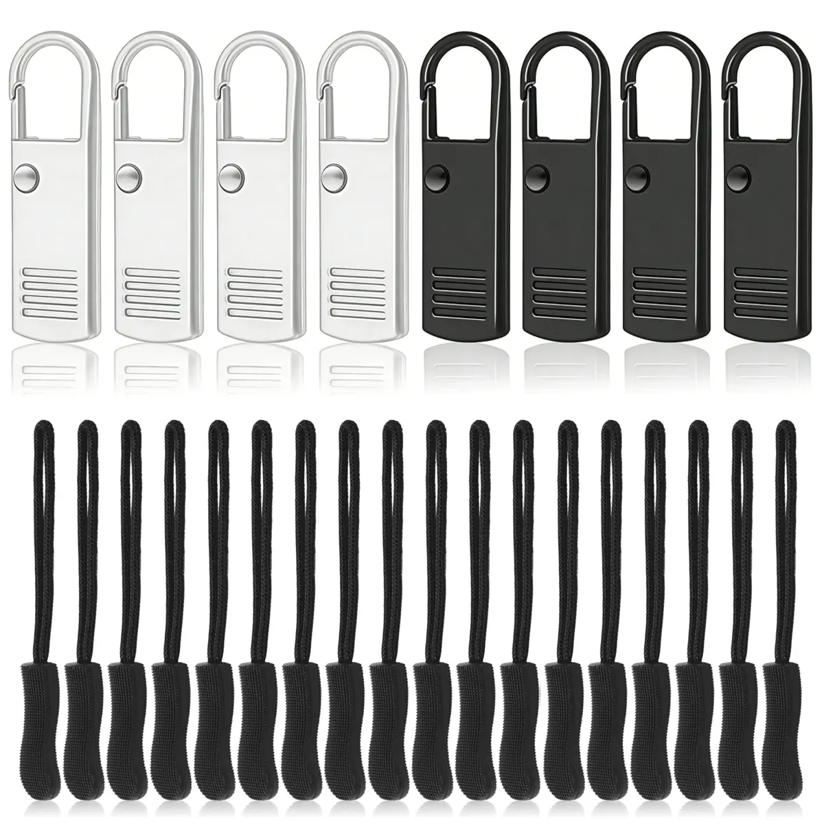 30 Pack Zipper Pulls Replacement, 10 Pack Metal + 20 Pack Nylon Zipper Slider for Suitcase, Luggage, Backpack, Golf Bag, Jacket, Clothes, Boot Repair