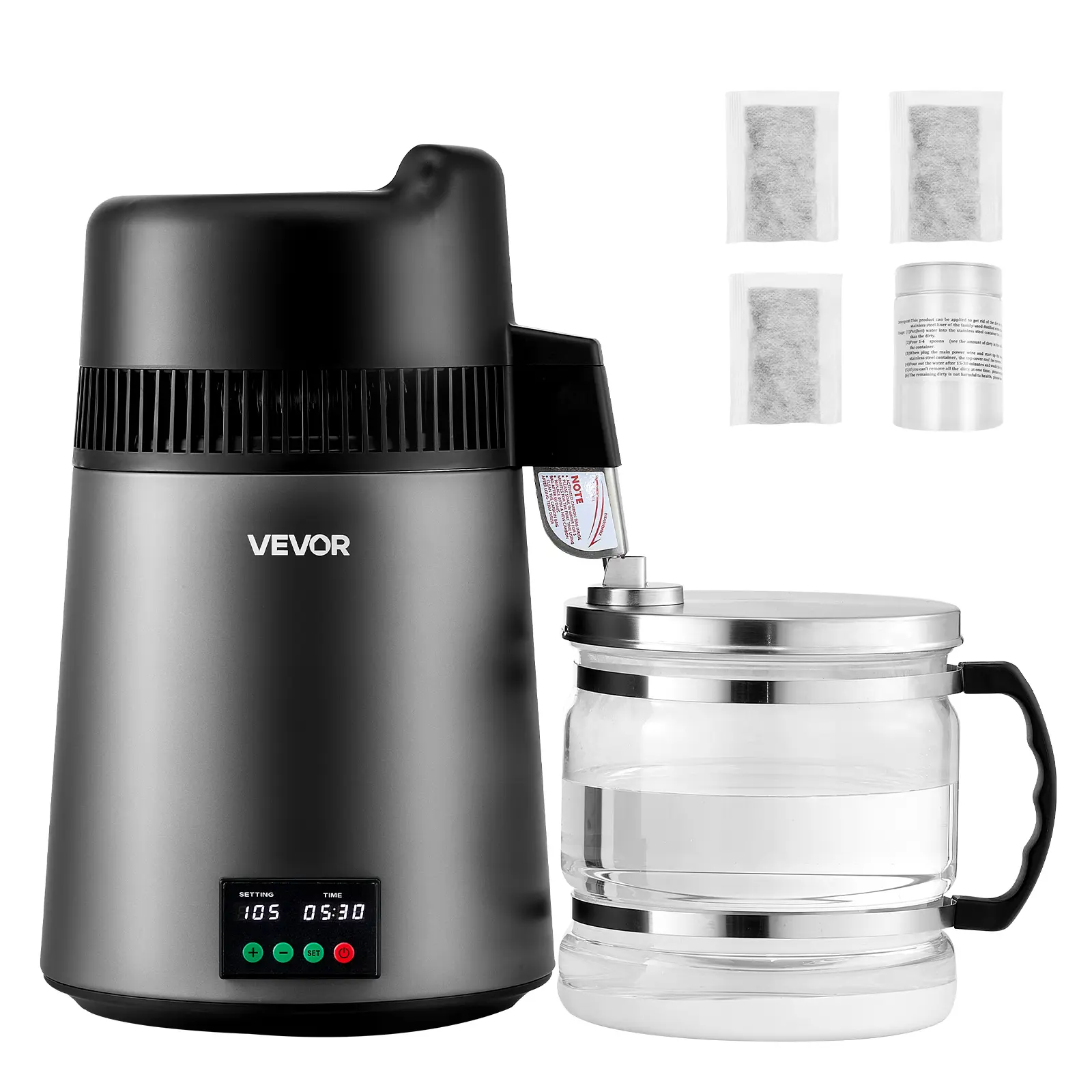 【Summerfinds】VEVOR Water Distiller, 6L 1.6 Gallon Larger Pure Water Purifier Filter For Home Table Countertop, 900W Glass Pot Distilled Maker, Stainless Steel Interior Drinking Machine to Make Clean Waters