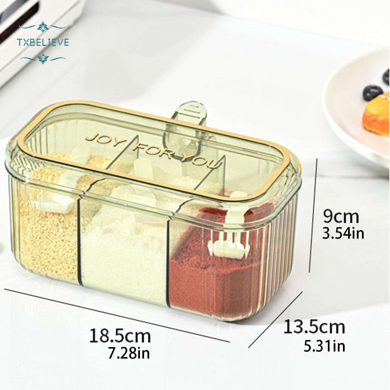 Kitchen 3-Compartment Seasoning Box with Lid — Simple & Fresh Home-Use Divided Container for Salt, MSG, Chicken Essence, and Spices