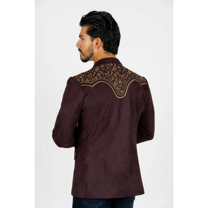 Platini Men's Brown Embroidered Suede Blazer
