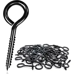 2.5 Inches Screw Eye Hooks, 24 count Eye  Screw in Hooks Stainless Steel, Black Eye-Hooks for Hanging Indoor and Outdoor Use