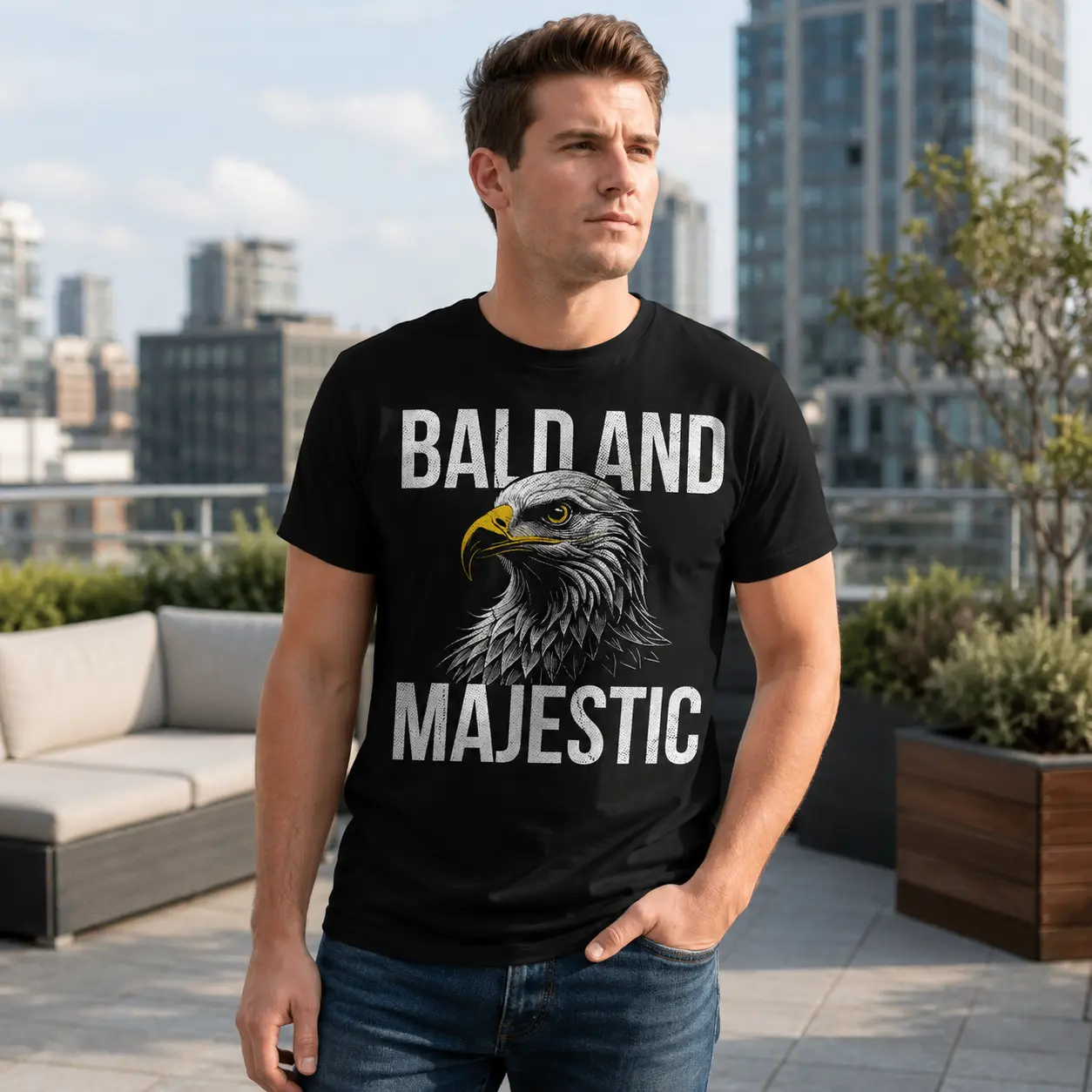 [4th of july outfits jersey] Men’s Bald Eagle Funny Graphic T-Shirt, Bald And Majestic Eagle Print Tee, Humorous Bald Guy Short Sleeve Cotton Shirt, Vintage Animal Graphic Casual Topna American History Print Shirt, Funny Streetwear Short Sleeve Cotton Top