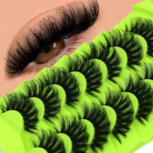 GROINNEYA 7 Pairs Ultra Long Voluminous Fluffy False Eyelashes Thick Dramatic Effect False Eyelashes Luxurious Wispy Faux Mink Eyelashes Lightweight Puffy Eyelash Extension,Suitable For Parties And Glamorous Transformations