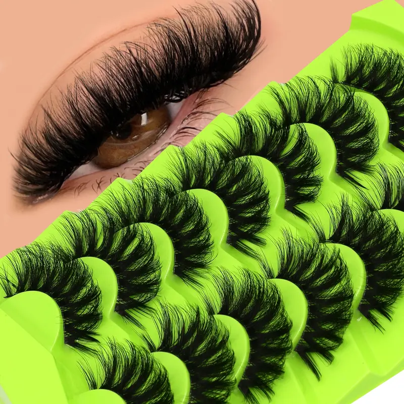 GROINNEYA 7 Pairs Ultra Long Voluminous Fluffy False Eyelashes, Fake Eyelashes, Thick Dramatic Effect Wispy Faux Mink Eyelashes Lightweight Puffy Eyelash Extension, Suitable For Parties And Transformations