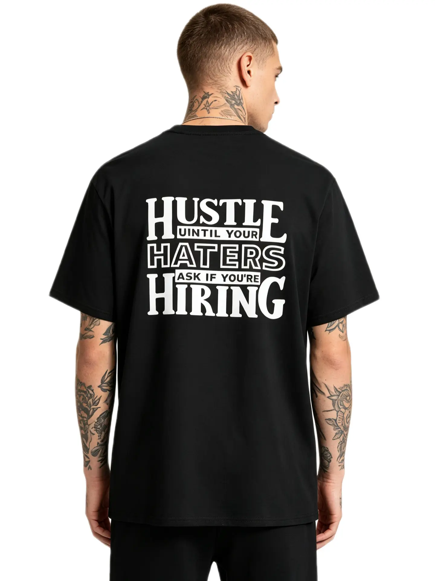 Men's 'Hustle' Slogan Graphic T-shirt in Breathable Cotton, Casual Regular Fit Short-Sleeve Top for Streetwear, Shortsleeve, Classic, Casual Streetwear, Soft, Casual Fit