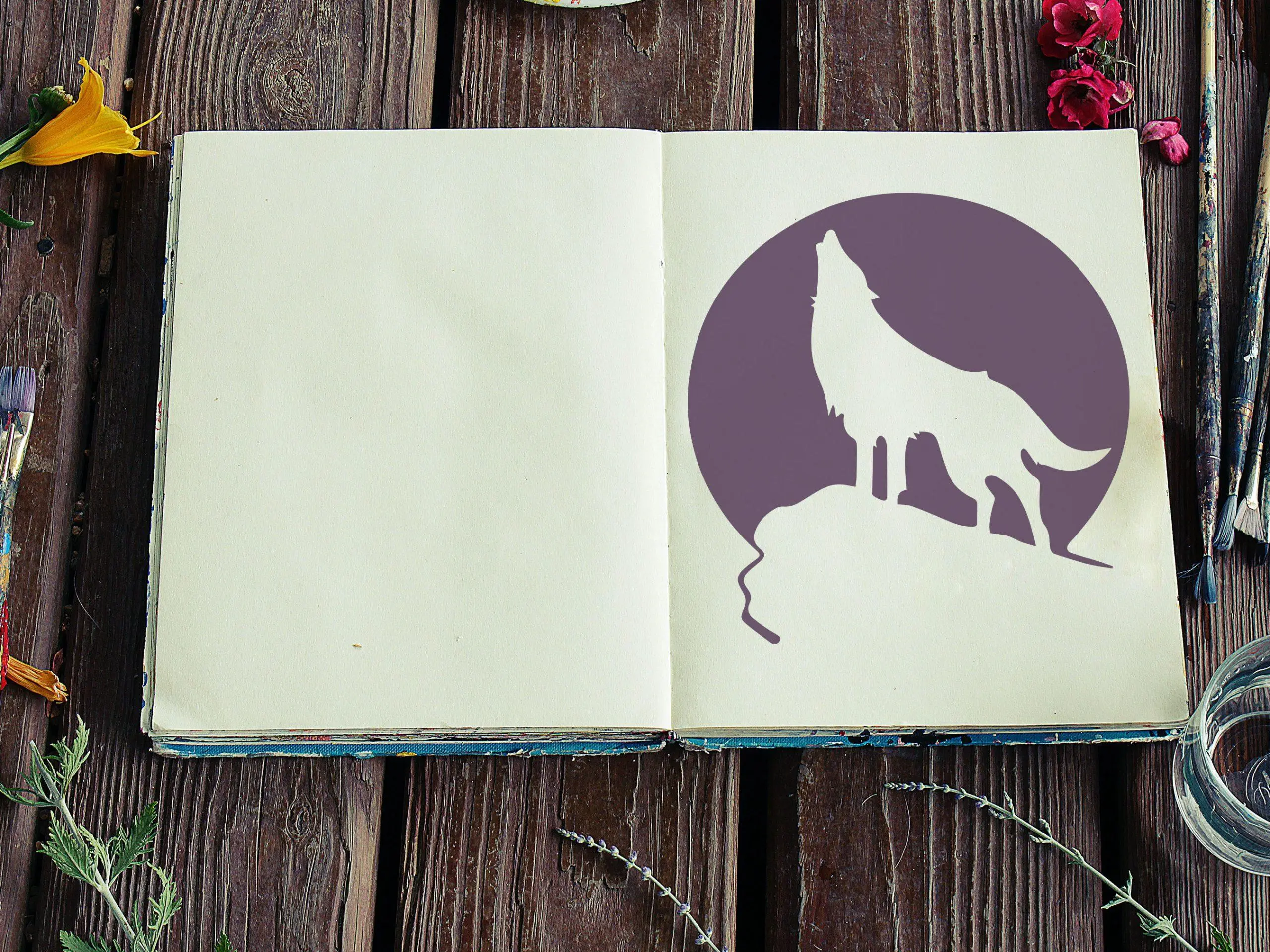 Howling Wolf Moon Stencil - Art and Wall Stencil
