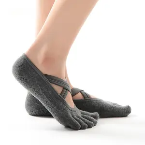 Women Yoga Toe Socks Double Cross Straps Professional Anti Slip Pilates Socks for Studio Workout Ballet Barre