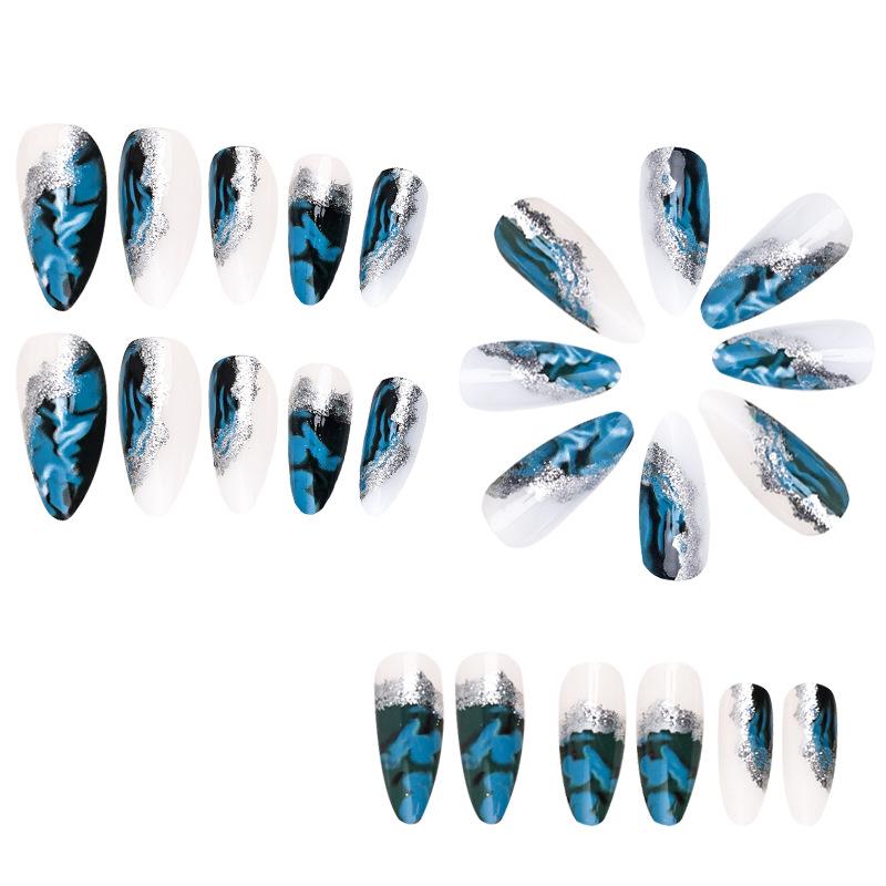Gradient Glitter Press-On Nails – Purple/Blue/Green with Gold Foil, Medium Square & Drop for Daily & Party Looks