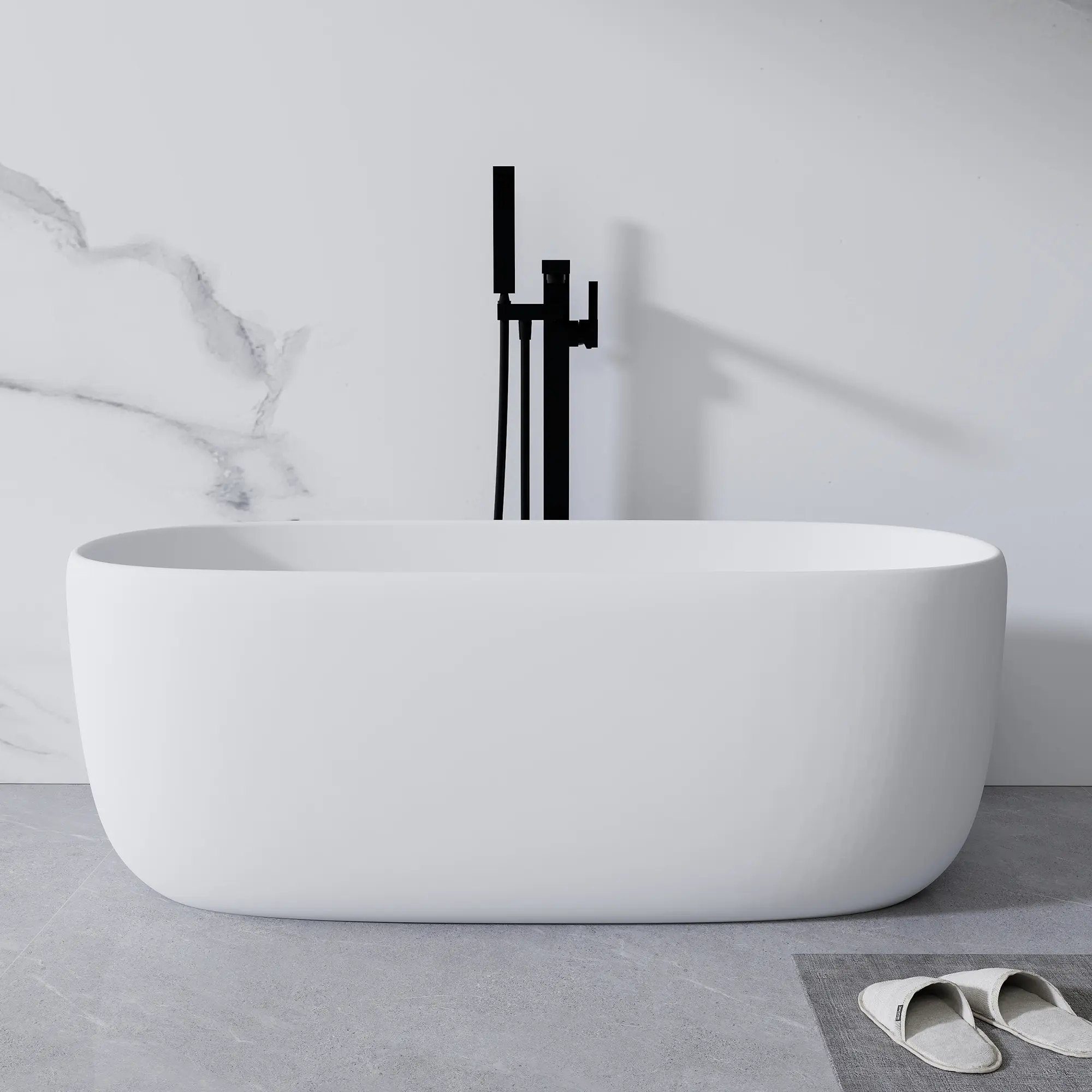 51-in Freestanding Irregular Resin Stone Bathtub - 2026 Modern Upgraded Style, Sturdy Surface Soaking Tub, Anti-Slip, Easy to Clean, Upgraded Overflow & Drain System, Pop-Up Drain, Pipe Fittings, White Home Improvement Bathroom Fixture