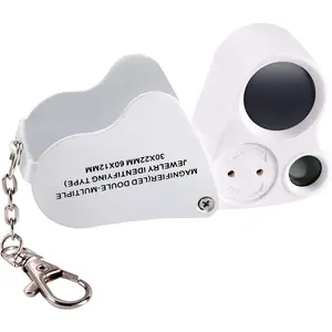 Portable Lighted LED Illuminated  Magnifier 30X 60X Wearable Handheld Dual Lens Eye Loupe Magnifying Glasses  Microscope with  and Lanyard