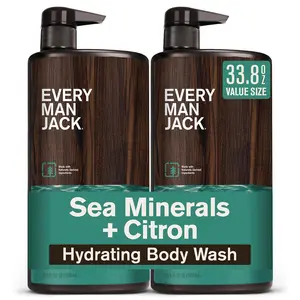 Every Man Jack Nourishing Amber + Sandalwood Mens Body Wash for All Skin Types - Cleanse, Nourish, and Hydrate Skin with Naturally Derived Coconut, Glycerin - 33.8 fl oz - 2 Bottles