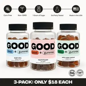 Good Gummies 3-Pack Bundle Wellness Essentials - Melatonin, ACV, Vitamin B12, Zinc, Non-GMO, Gluten-Free for Sleep, Energy, Detox & Immune Support