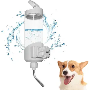 Fill Dog Water Dispenser for Cage, 23oz Auto Feeding Crate Water Bottle for Dogs, Cats & Rabbits, Pet Nozzle Diameter: 12mm, BPA Free, Grey
