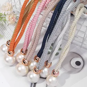 2Pcs Faux Pearl Curtain Tiebacks, Adjustable Rope Window Holdbacks, Elegant Home Decor