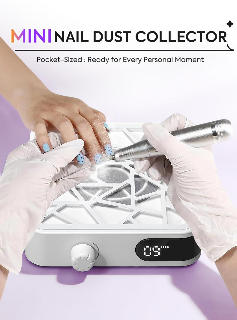 Mini Rechargeable Nail Dust Collector, 6000RPM Powerful Suction Nail Vacuum Cleaner with 10 Speed Adjustable, 2600mAh Cordless Nail Dust Extractor for Acrylic Nails, Portable Nail Salon Dust Collector for Home Use