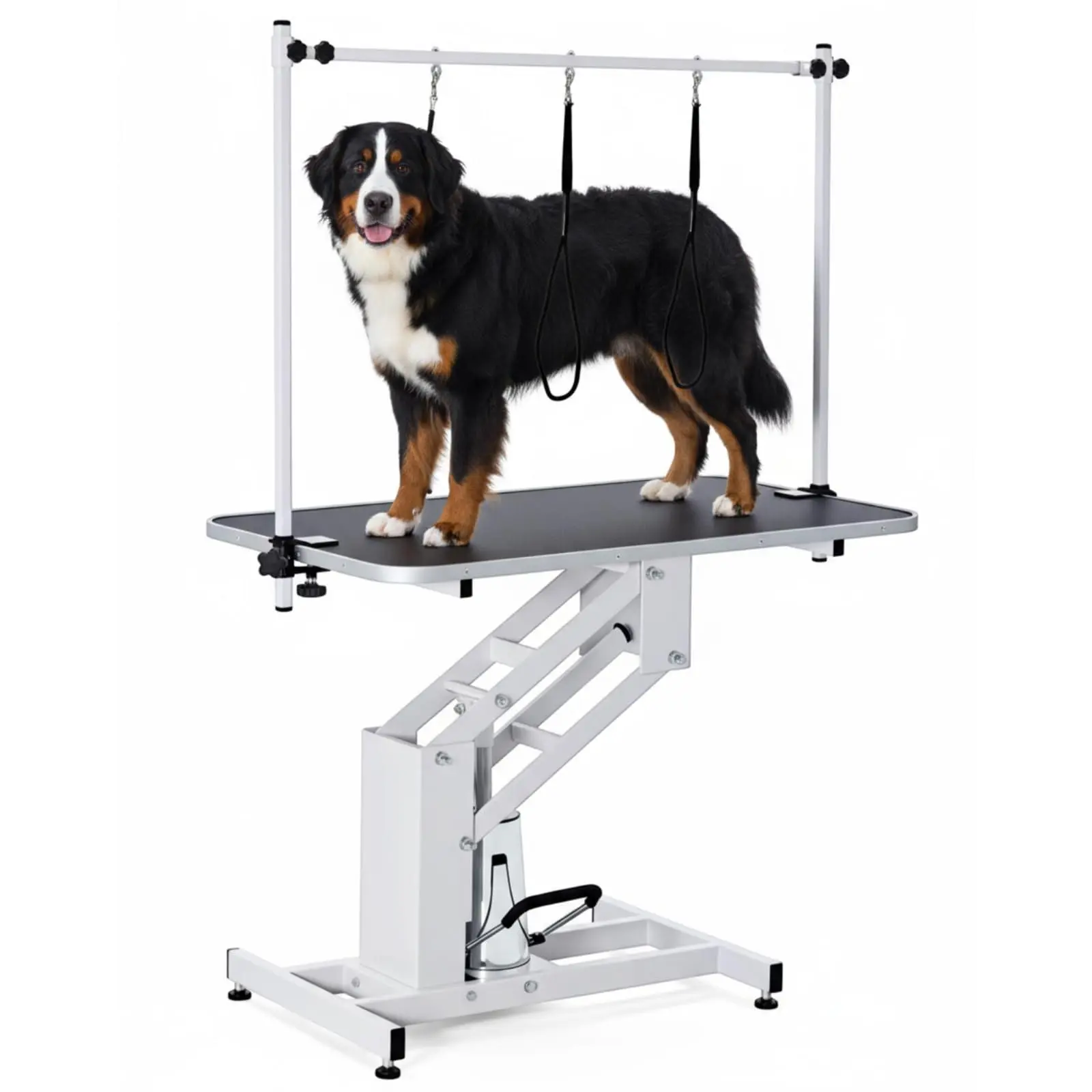 White 43.3 in Hydraulic Pet Grooming Table, Professional Hydraulic Grooming Table w/Max 350 LBS Loading Capacity, 3 Adjsutable Nooses, Adjustable Height Range 22 in -39 in