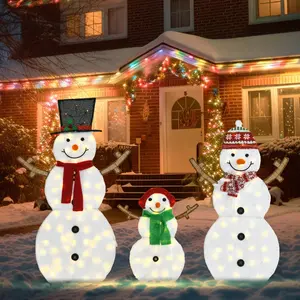 3-Piece Lighted Snowman Family Outdoor Christmas Decorations, 2D Pre-Lit Snowmen with 130 Warm White LED Lights, 4ft Christmas Yard Decorations for Lawn, Garden, Porch (48"/42"/24") festive decorations