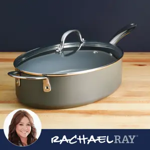 Rachael Ray 5-Quart Professional Hard Anodized Nonstick Oval Sauté Pan with Lid Stainless Steel Cookware Oven Safe to 500°F