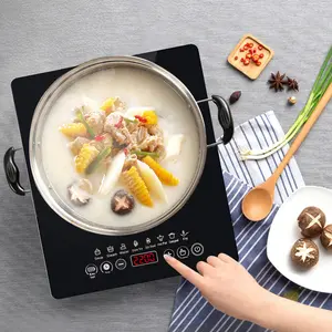 Induction cooktop,  electric induction cooking surface with black glass-crystal finish, ultrathin portable design, touch sensor control and safety lock,