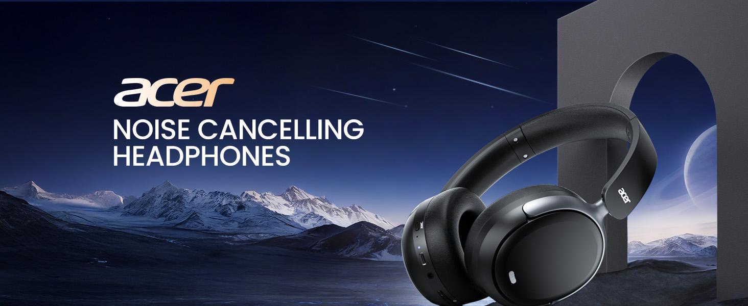 Acer OHR516 Active Noise Cancelling Headphones, Over Ear Wireless Bluetooth, 60H Playtime, 40mm Drivers, Low-Latency Mode, ENC Clear Calls, Foldable Comfortable Design