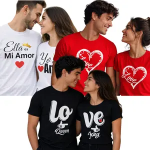 Matching Couples Love T-Shirts – White 100% Cotton Round Neck Unisex Shirt for Couples in Love | ‘She Is My Love & I Am His Love’ Romantic Couple Outfit