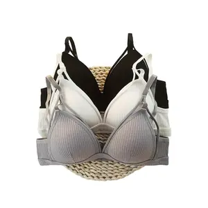 Women's Summer Basic Solid Wireless Bra, Lingerie for Women, Casual Comfortable Adjustable Strap Push Up Bra for Summer Daily Wear, Softness Lingerie Outfit for All Seasons Cotton Fabric Strapless Bras Elegant Medium Knit