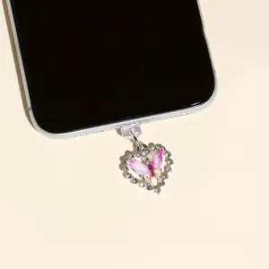 Metal Butterfly and Heart -Shaped Mobile Phone Dust Plug For IPhone  Lightning port Cellphone