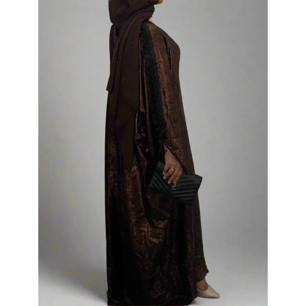 Metallic Butterfly Abaya - Chocolate