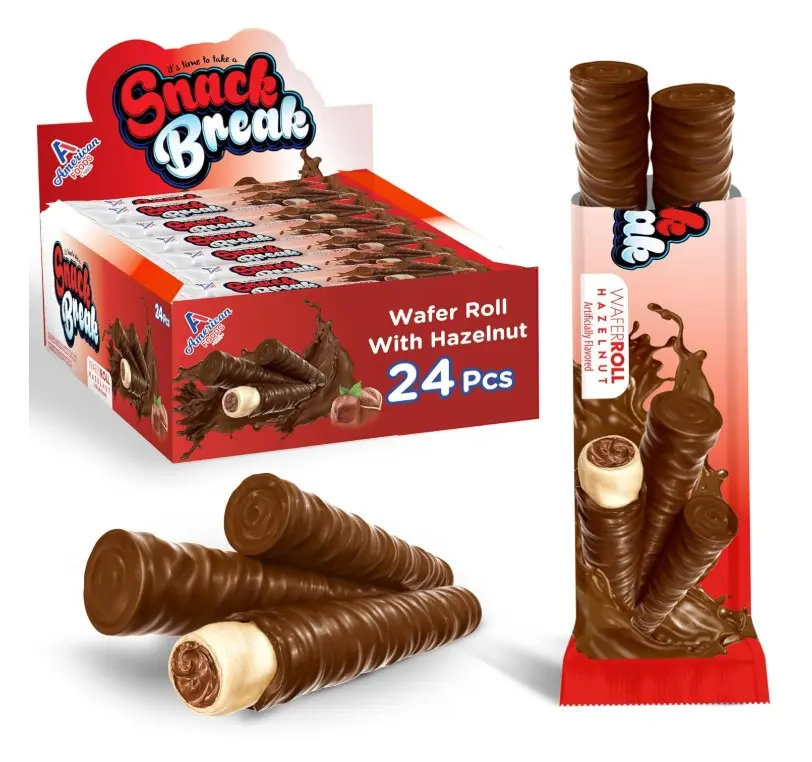 Snack Break Hazelnut Wafer Rolls, Rolled Wafer Cookies, Cocoa Coated Delicious Snack