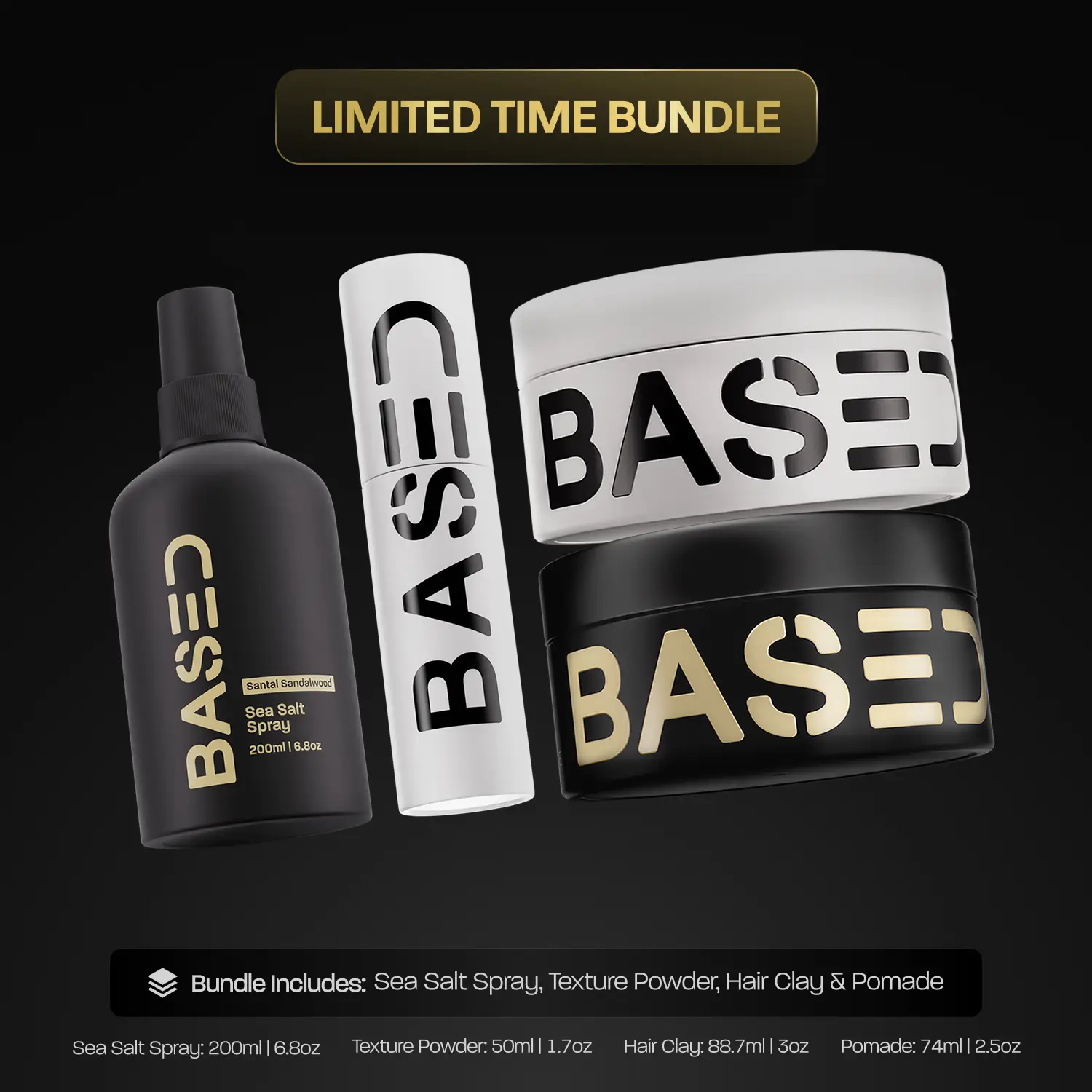 BASED Ultimate Straight/Wavy Hair Styling Bundle | Texture Powder, Clay, Pomade,...