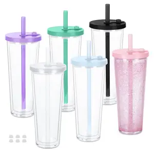 24oz Snow Globe Chunky Straw Tumbler in Assorted Colors with Lid and Straw for On-the-Go Beverages