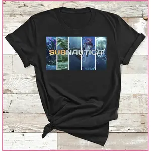 Subnautica Classic Indie Game Graphic Tee, Trendy Casual Streetwear Short Sleeve Top, Loose Comfort Unisex Fashion Shirt for Daily Outdoor Daily Wear