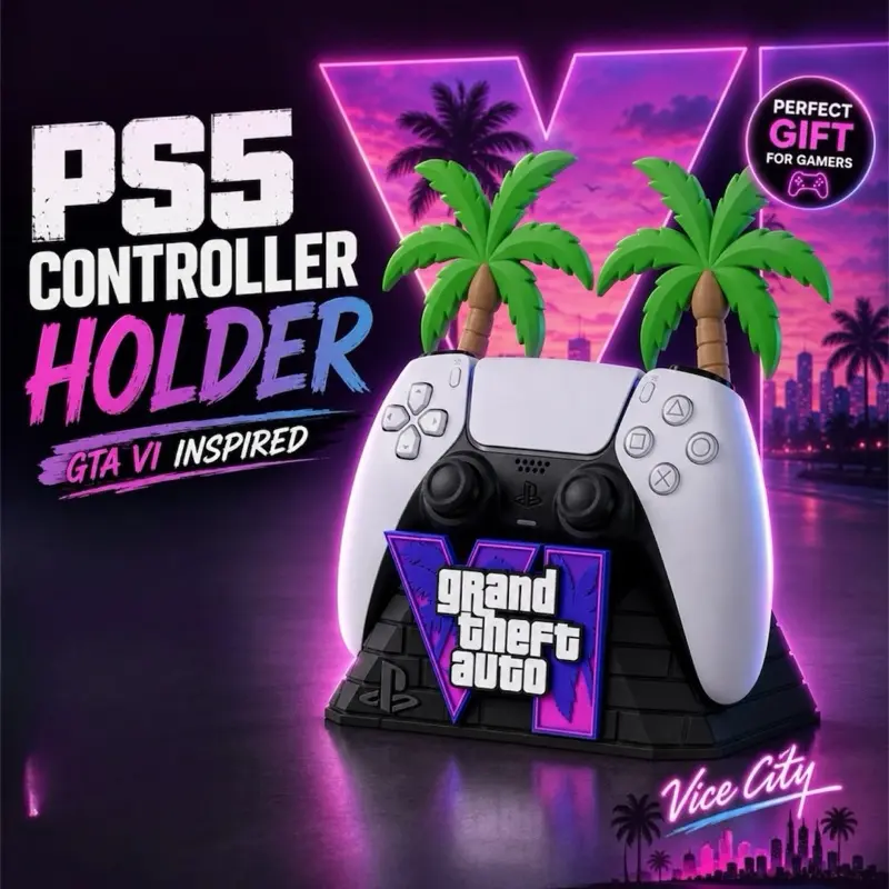PS5 Controller Holder Inspired by GTA VI | Tropical Palm Tree Gaming Controller Stand | Desk Organizer | Gamer Gift