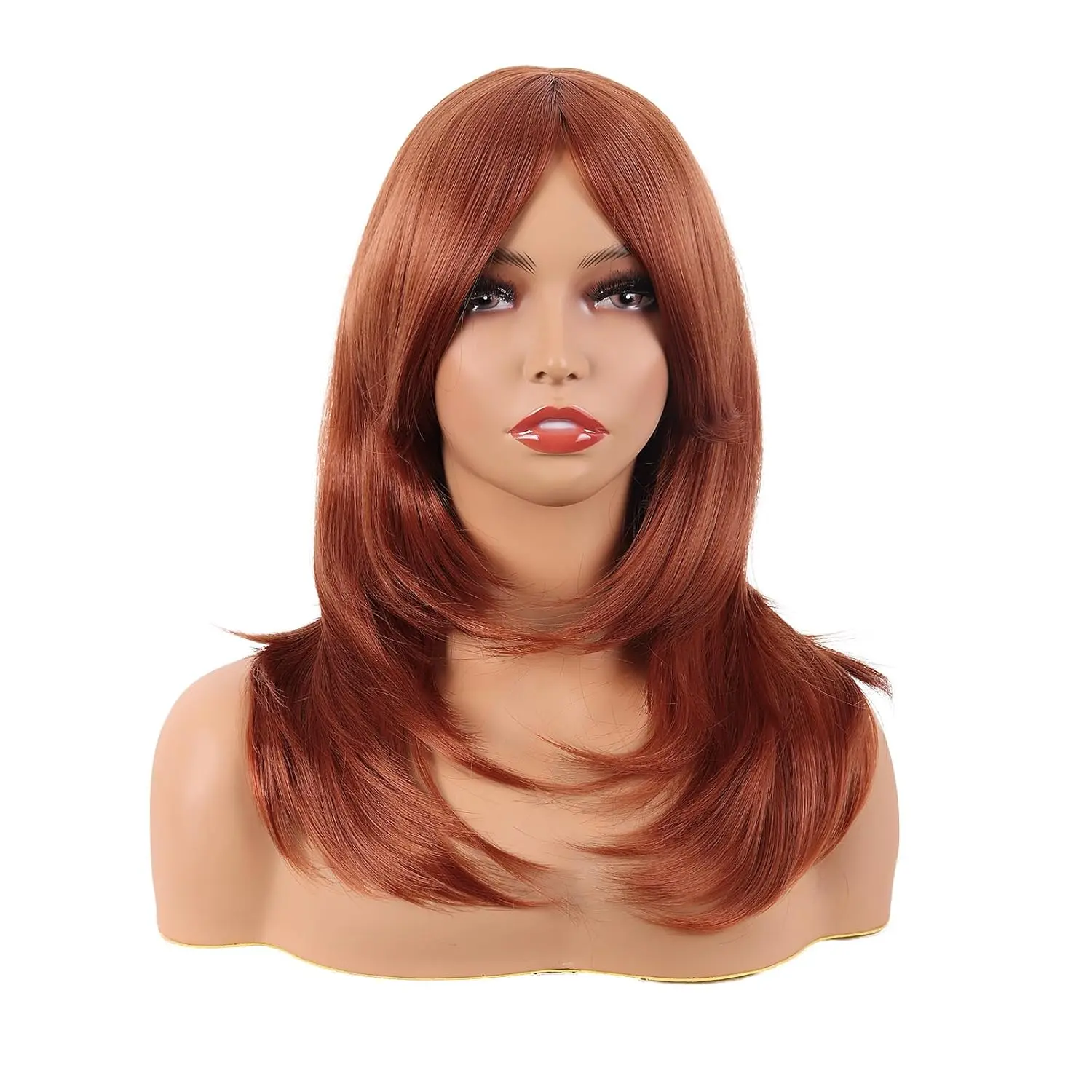 20 Inch/50 cm Long Layered With Bangs Straight Synthetic fiber  Length Hair for Daily Use or Party Wig (Ginger Orange)