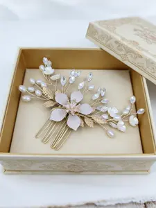 Elegant Gold Branch Pearl Crystal Hair Comb, Wedding Party Formal Decoration Headpiece, Stylish Accessory for Special Occasions