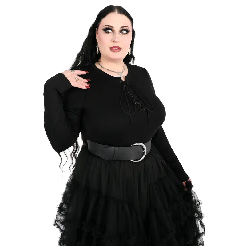 Lace Up Long Sleeve Black Top