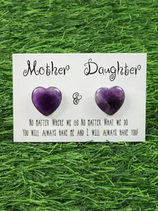 1set Mother and Daughter Natural Crystal Set-Amethyst Crystal Gift for Mum and Daughter, Pocket Hug Crystals for Long Distance Connection, Thoughtful Distance Gift Set, Crystals for Love and Bonding, Perfect for Birthdays, Mother's Day Gift for Mom
